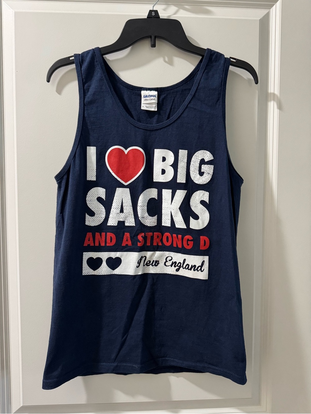 Gildan Navy Tank Top with White and Red Graphic